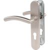 Poignée de porte sur plaque inox brossé - Clé I - Entraxe fixation 165 à 195 mm - Béquille courbé - Exem
