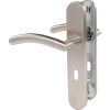 Poignée de porte sur plaque inox brossé - Clé L - Entraxe fixation 165 à 195 mm - Béquille courbé - Exem